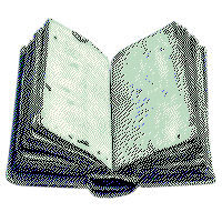An aged, open book.